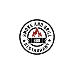 Fototapeta na wymiar Vintage Retro Rustic BBQ Grill, Barbecue, Barbeque Label Stamp Logo design vector