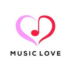 Musical note heart shape vector logo design template