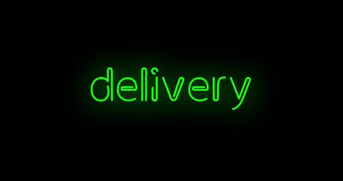 Flashing green delivery sign on and off with flicker on and off on black background