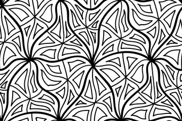 Abstract vector seamless floral background of doodle hand drawn lines. Monochrome wave pattern. Coloring book page. Black white wallpaper.