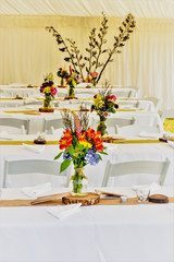 Indoor table setting for a wedding