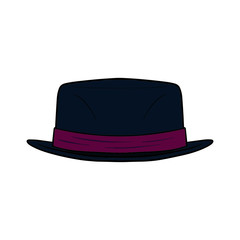 dark blue hat with red bandage. jazz hat, comic, vector drawing. isolated on white background.