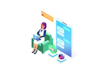 Modern Isometric Customer support concept. Suitable for Diagrams, Infographics, Game Asset, And Other Graphic Related Assets illustration isolated on white background.