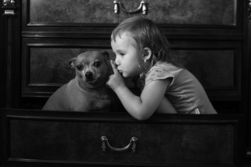 
girl, dog, window, friendship, love, photo, portrait