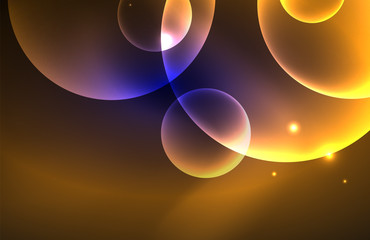 Neon shiny transparent glowing circles with light effects. Techno futuristic vector abstract background For Wallpaper, Banner, Background, Card, Book Illustration, landing page