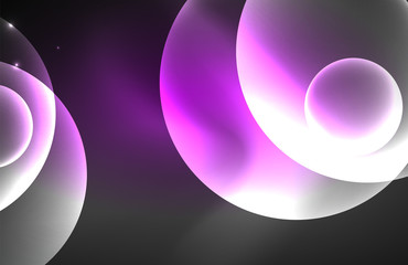 Neon shiny transparent glowing circles with light effects. Techno futuristic vector abstract background For Wallpaper, Banner, Background, Card, Book Illustration, landing page