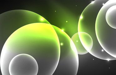Neon shiny transparent glowing circles with light effects. Techno futuristic vector abstract background For Wallpaper, Banner, Background, Card, Book Illustration, landing page