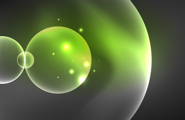 Neon shiny transparent glowing circles with light effects. Techno futuristic vector abstract background For Wallpaper, Banner, Background, Card, Book Illustration, landing page