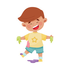 Smiling Boy Standing in Spotted Clothes Vector Illustration