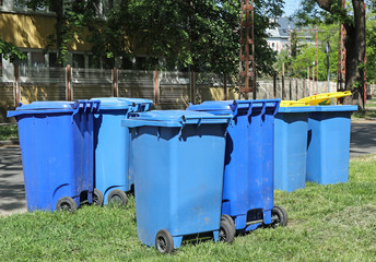 Wheeled garbage cans on the street