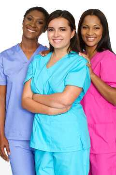 Medical team of women. Diverse group of nurses.