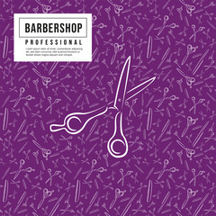 Seamless pattern. Print for clothes. Patterns for packaging. Professional scissors for haircuts and hairbrush. Drawing for a hairdresser
