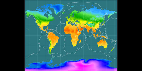 Gall Stereographic (11E), temperature, tectonic plates