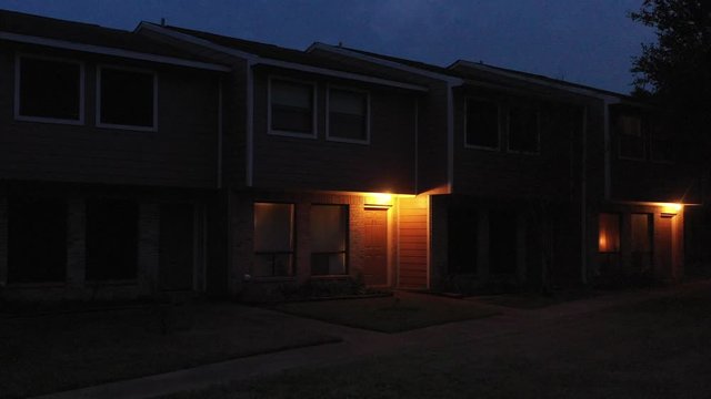Two Story Apartment Building at Night, Bryan, Texas, USA