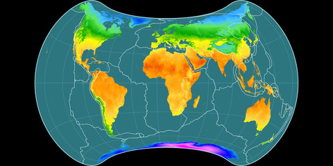 Strebe Equal-Area (11E), temperature, tectonic plates