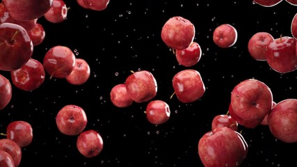 Red apple fruit drop down falling from top. 3D animation. Selective focus. 4K - Powered by Adobe