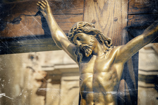 Retro styled image of the crucifixion of Jesus Christ as a symbol of God's love.