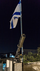 Night view of monument to the famous Davidka - a grenade launcher participating in the war for the...