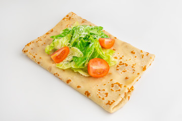 Pancake with caesar salad
