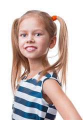 Cheerful little girl, isolated on white background