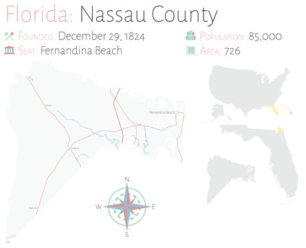 Large And Detailed Map Of Nassau County In Florida, USA.