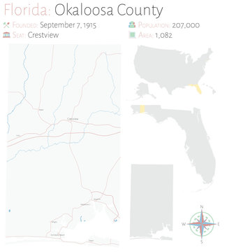 Large And Detailed Map Of Okaloosa County In Florida, USA.