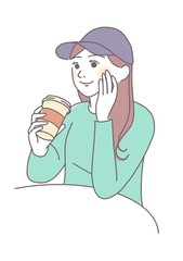 コーヒー　テイクアウト　カジュアル　キャップ　イラスト