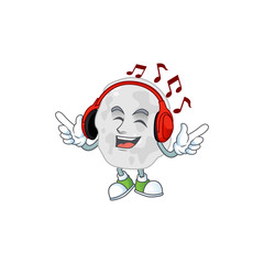 Cartoon drawing design of planctomycetes listening to the music with headset