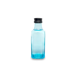 Blue alcohol bottle isolated on white background, with clipping path