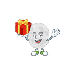Obraz premium Planctomycetes cartoon mascot concept design with a red box of gift