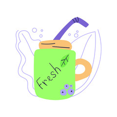 Hand drawn jar with smoothie or juice  and text fresh. Flat vector illustration.