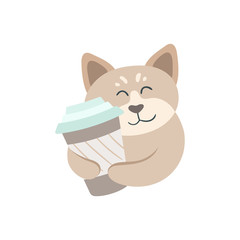 Cat with a travel mug or paper cup