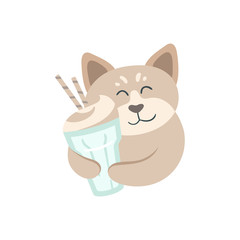 Cat with a cappuccino cup with foam