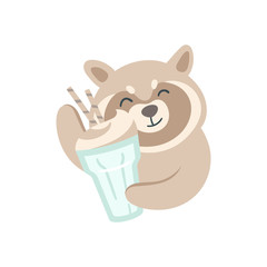 Raccoon with a cappuccino cup with foam