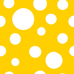 Seamless vector pattern. White circles on a yellow background. Polka dots image. Neutral Points stock illustration for cards, posters, wrapping paper, wallpaper, menu of restaurants and pizzerias