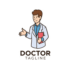 Simple minimalist doctor mascot logo design template with isolated white background.