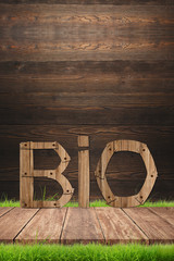 Bio, lettre bio en bois, arrière plan bois