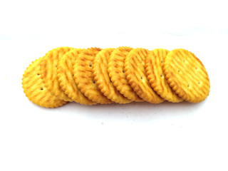 Stack of sweet meal digestive biscuits isolated on white