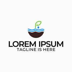 Design an agricultural logo by depicting soil, water and plants.