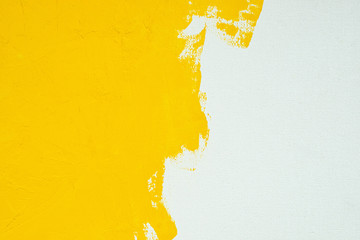Close up Texture Yellow color paint on white colour canvas Brush marks stroke for paper graphic...