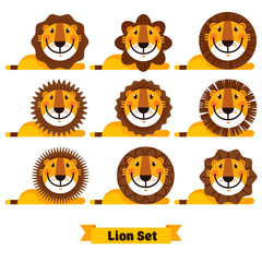 Cute lion face icon, logo, symbol. Vector illustration isolated on a white background