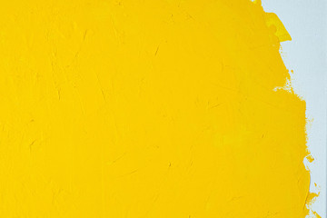 Close up Texture Yellow color paint on white colour canvas Brush marks stroke for paper graphic design on background 