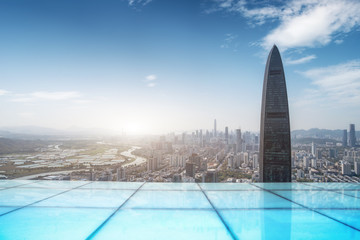 Skyline of urban architecture in Shenzhen, China..