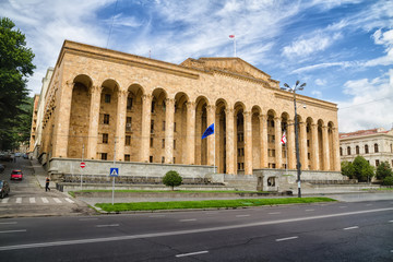 PARLIAMENT BUILDING, TBILISI, GEORGIA - JUNE 23: Parliament building at Rustaveli boulevard on June...