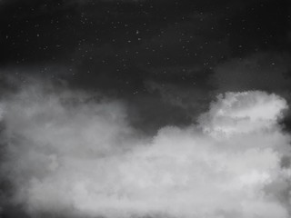 Hand drawn painting cloud and star in the dark sky