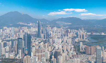 Fototapeta premium Widok z lotu ptaka krajobrazu miasta Shenzhen