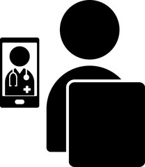 スマホで遠隔治療を受ける人　アイコン　イラスト
