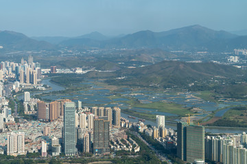 Aerial view of Shenzhen city landscape