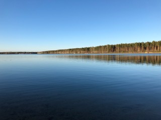 lake in the forest, water and sky