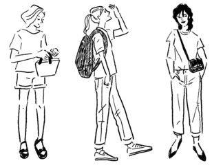 夏のおしゃれ線画ベクター